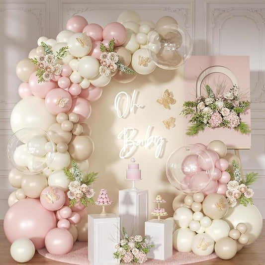 Dusty Pink Balloon Arch Kit 126 Pcs Pink and Sand White Balloon Arch Garland Kit for Wedding Birthday Baby Shower Gender Reveal Decorations