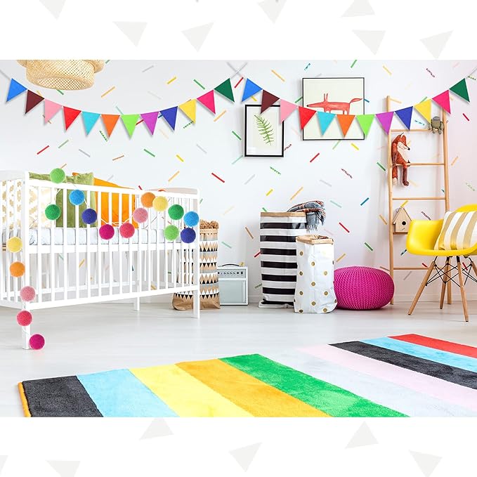 Irenare 9.8 ft Pom Pom Garland Felt Rainbow Garland 2026 Graduation Party Decoration Colorful Pennant Tassel Banner Back to School Birthday Triangle Banner for Classroom School Mantel(Multicolor)