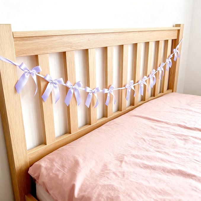 2pcs Lilac Bow Garland Banner - 8.3 Feet Coquette Ribbon Bow Decorations for Baby Shower, Birthday Party, Bridal Shower Decor (Purple)