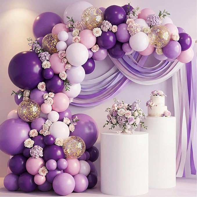 RUBFAC Dusty Purple Balloons 129pcs Different Sizes Pack of 18 12 10 5 Inch, Latex Light Lavender Lilac Balloon Garland Arch Kit for Wedding Baby Shower Gender Reveal Birthday Party Decorations