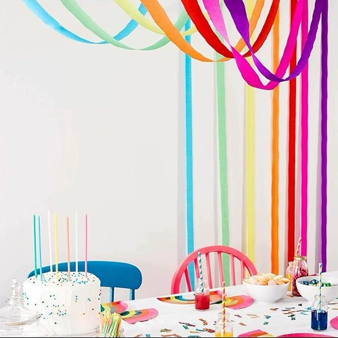 Rainbow Crepe Paper 6 Pcs Colourful Streamers for Party Decorations, Birthday Wedding DIY Crafts, Gift Wrapping Supplies