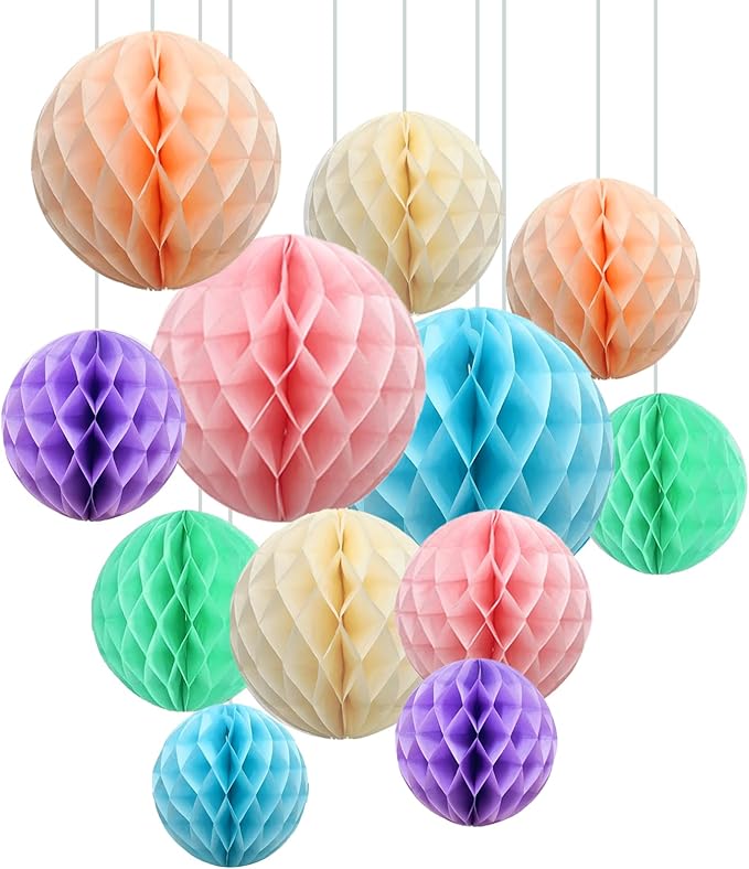 ZOOYOO 12Pcs 6" 10" Honeycomb Balls Decorations Hanging Tissue Paper Pom Poms for Birthday Party Wedding Baby Shower Easter Decorations(Pastel Rainbow)