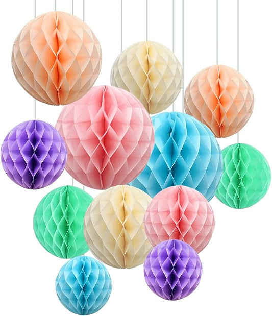ZOOYOO 12Pcs 6" 10" Honeycomb Balls Decorations Hanging Tissue Paper Pom Poms for Birthday Party Wedding Baby Shower Easter Decorations(Pastel Rainbow)