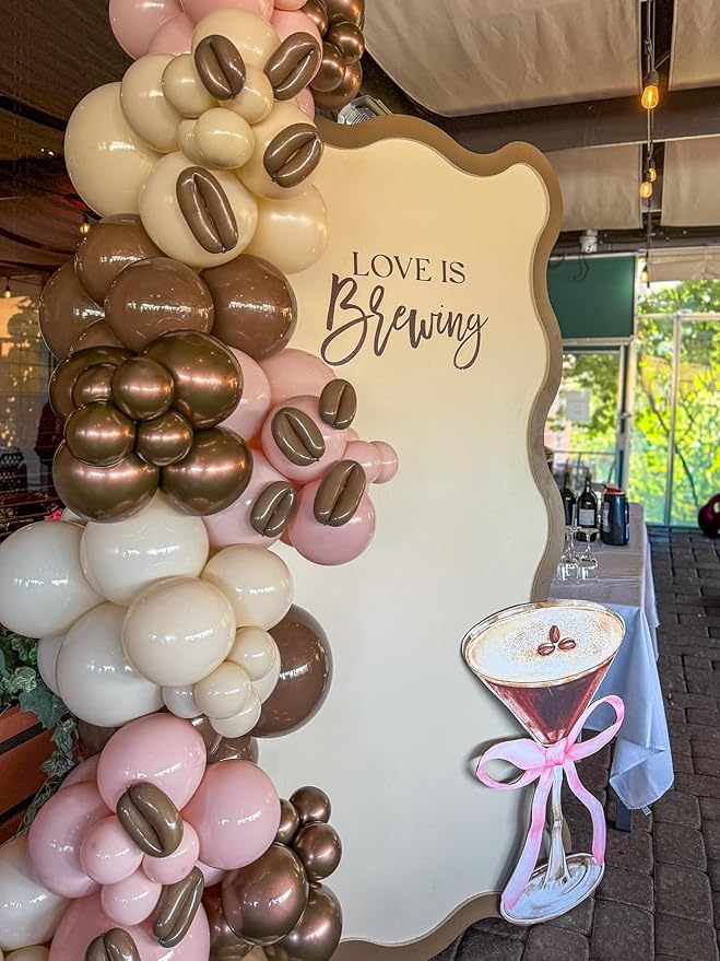 Espresso Martini Birthday Party Decorations, 145Pcs A Tini Bit Older Pink Brown Balloon Garland Arch Kit for Love Is Brewing Girls Women Trendy Martini Bar Bachelorette Bridal Shower