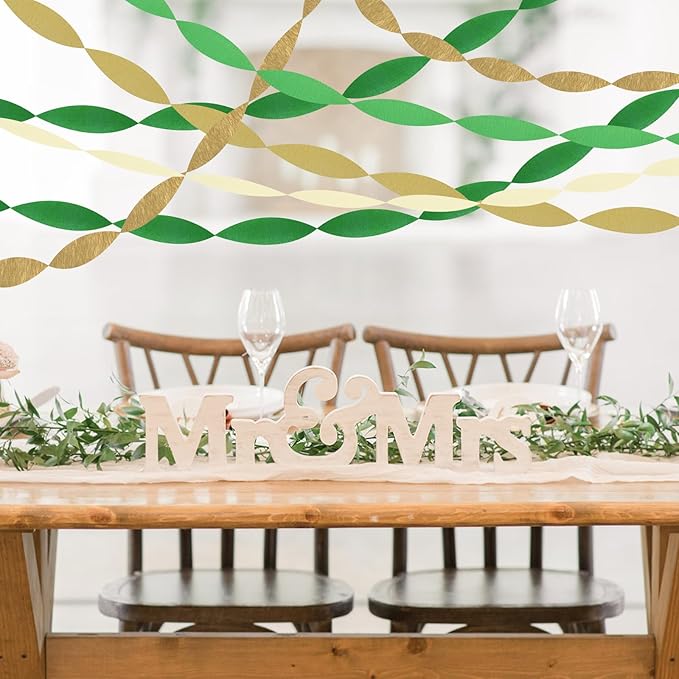 5 Rolls Grass Green & Gold Crepe Paper Streamers, Crepe Paper Craft for Wedding Baby Shower Birthday Bridal Party Engagement Decorations Supplies