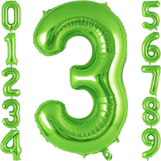 Green Number 3 Balloon 40 Inch, Big Large Foil Helium Number Balloons, Jumbo Giant Mylar Number 3 Balloons for 3 Third Birthday Party Decorations Supplies Anniversary Celebration