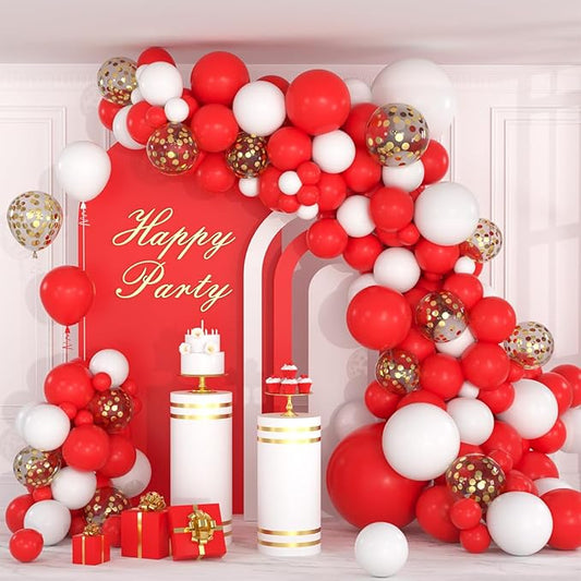 Red and White Balloon Arch Garland Kit - Red White Balloon Arch Red White Party Valentines Balloon Garland for Birthday Wedding Anniversary Graduation Bachelorette Party Decorations