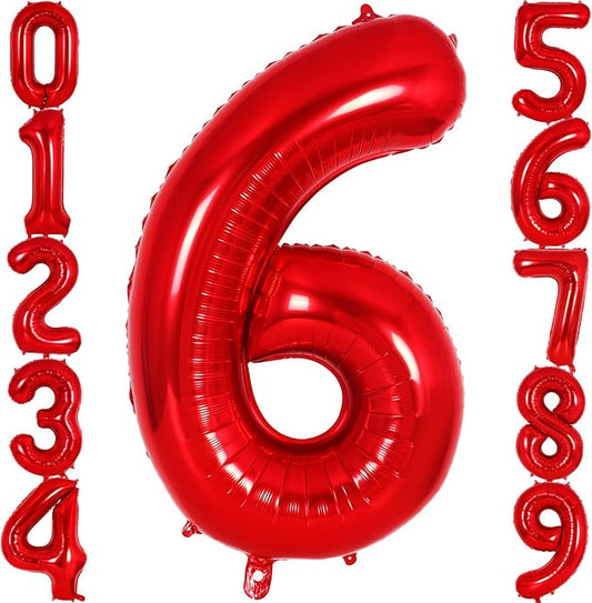 Red Number 6 Balloon 40 Inch, Big Large Foil Helium Number Balloons, Jumbo Giant Mylar Number 6 Balloons for 6 Year Old Birthday Red Party Decorations Supplies Anniversary