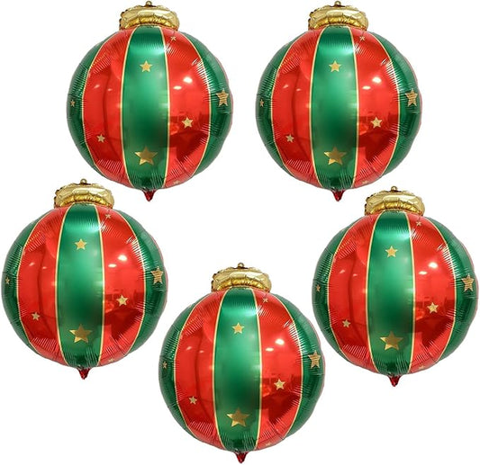 Soochat Christmas Foil Balloons 5 Pieces Xmas Hanging Ball Mylar Balloons Red Green and Gold for Christmas New Year Holiday Party Decorations