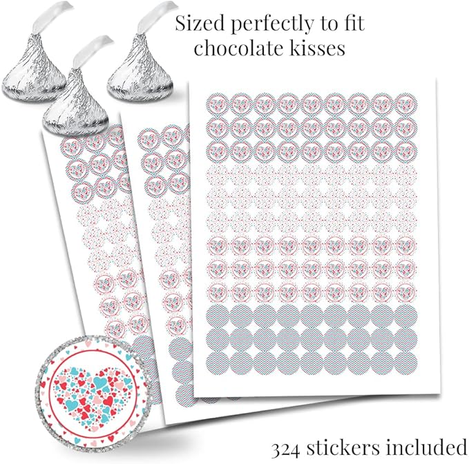 Heartbreaker Red & Blue Hearts Valentine's Day Birthday Party Sticker Bundle Kit 429 pieces! Includes 2" Circle Stickers for Favors, Mini Candy Bar Wrappers & Round Candy Kiss Stickers