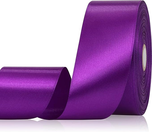 Purple Ribbon 2 Inch 60 Yards, Dark Purple Satin Ribbon for Flower Bouquet, Wedding, Crafts, Gift Wrapping, Baby Shower, DIY Bows, Halloween, Christmas