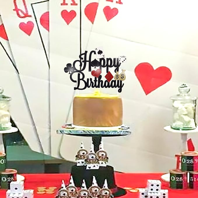 Casino Party Decorations,Poker Cake Topper for Las Vegas Casino Night Poker Events Birthday Party Supplies Glitter Casino Cake Topper Food Picks Decoration Supplies