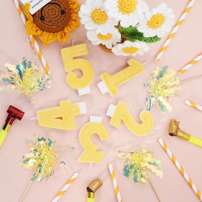 Yellow Birthday Candles for Boys Girls - Number 4 Candle Cake Topper for Yellow Party Decorations Sunflower Birthday Decorations