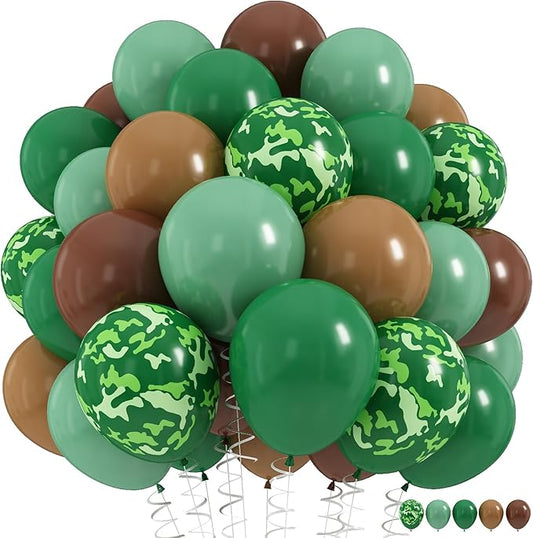 Green and Brown Army Balloons Set, 12 Inch Dark Sage Green Retro Light Coffee Brown Camo Latex Balloons for Camouflage Birthday Party Hunting Soldier Camping Jungle Themed Party Decorations Supplies