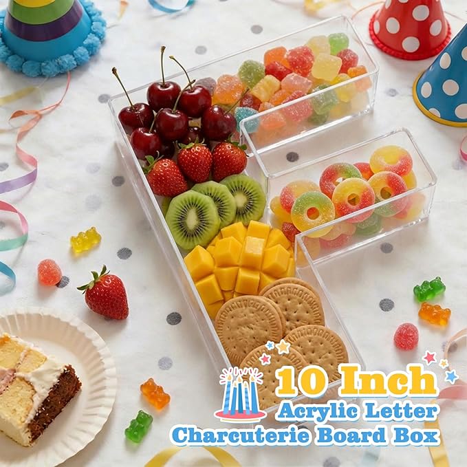 Ledido 10’’ Acrylic Letter Charcuterie Board Box, Reusable Fillable Serving Tray for Candy Cake Fruit Snack, Easy-Clean Acrylic Charcuterie Tray for Birthday Anniversary Party Decorations, Letter F