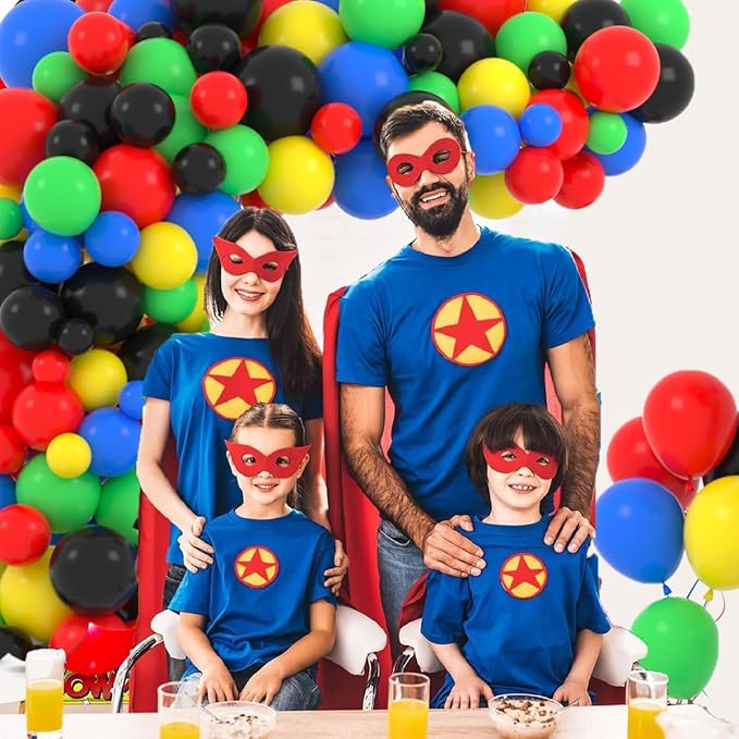Red Yellow Green Blue Black Balloon Arch Kit, Red Blue Balloon Blue Yellow Black Balloons for Boy Girl Robot Carnival Circus Video Game Hero Birthday Graduation Party Decorations