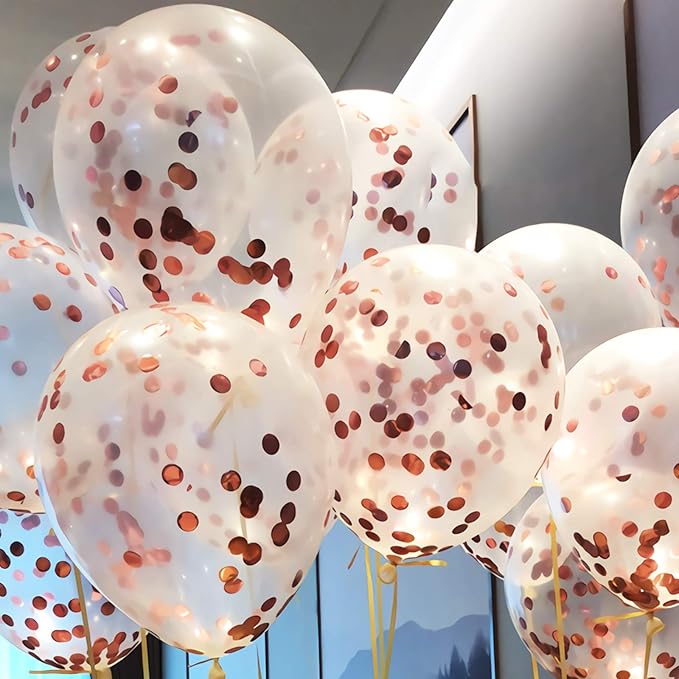 Rose Gold Confetti Balloons, 25 Pcs Thickened 12 Inch Clear Latex Balloon with Confetti Inside for Graduation Decorations Engagement Bridal Shower Party Baby Shower Birthday Party Decoration Supplies