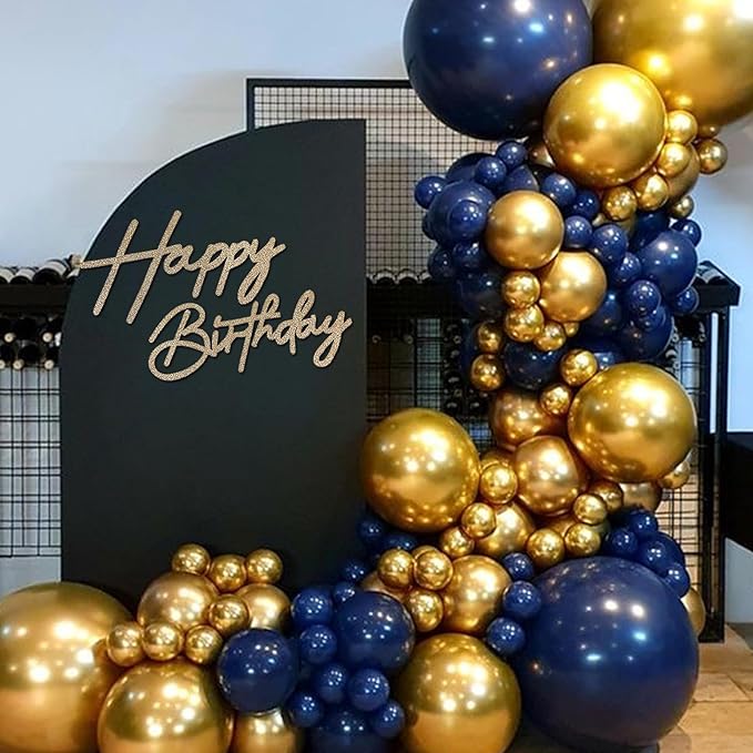 Happy Birthday Sign for Backdrop - Glitter Champagne Gold Felt 'Happy Birthday' Letter Sign for Balloon Arch Backdrop Decorations