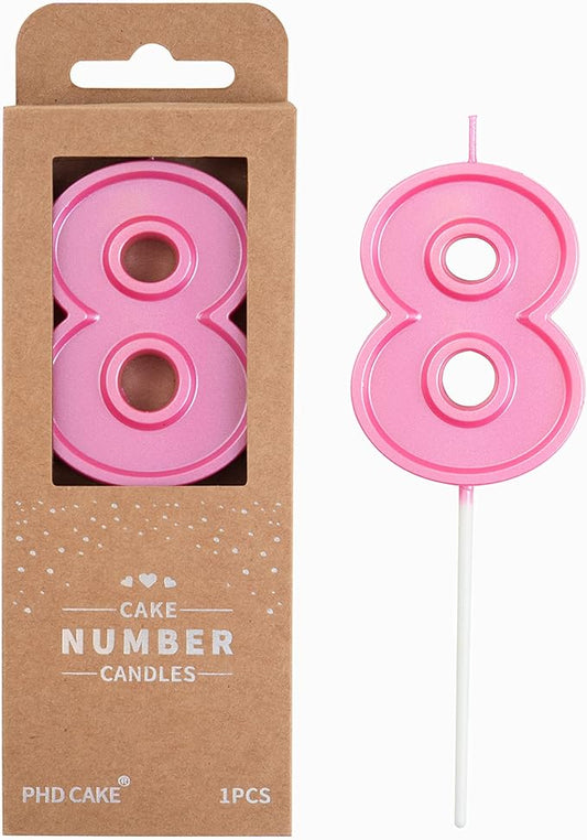 PHD CAKE 2.76 Inch Luxe Pink 8 Number Birthday Candles, Pink Number Candle, Cake Number Candles, Party Celebration