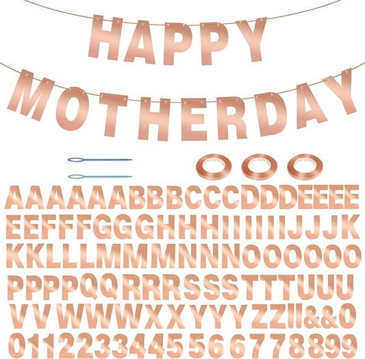 116 Pcs DIY Glitter Custom Banner Kit - Custom Banner with 111 Letters and Numbers, 3 Rope and 2 Threading Devices for Personalized Decor - Rose Gold
