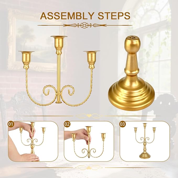 8 Pcs Gold Candelabra 12 Inch 3 Arm Metal Candle Stand Wedding Candlestick Holder for Table Centerpieces Wedding Birthday Holiday Theme Party