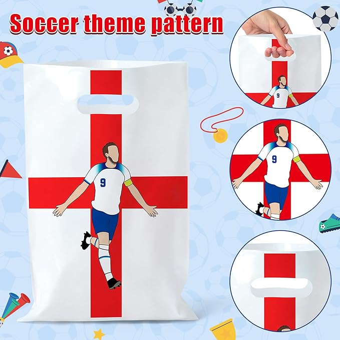 Andi Cppss Soccer Birthday Party Favor Bags - 50PCS Blue Red and White Soccer Goodie Snack Bags for Team Football Gift Bag for Snacks Football Treat Bag for Kids Birthday Game Celebration Party Favors