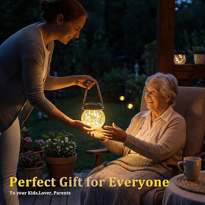 ROSHWEY 4 Pack M Size Solar Lantern Gifts for Women - Outdoor Solar Lanterns Waterproof with 15 LED Hanging Garden Patio Backyard Decor Lights for Halloween Christmas Easter Gift