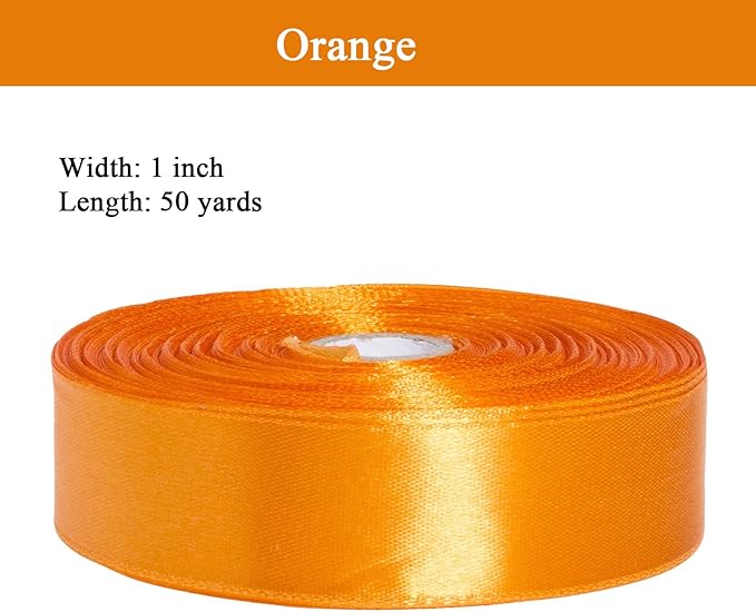 YASEO 1 Inch Orange Solid Satin Ribbon, 50 Yards Craft Fabric Ribbon for Gift Wrapping Floral Bouquets Wedding Party Decoration
