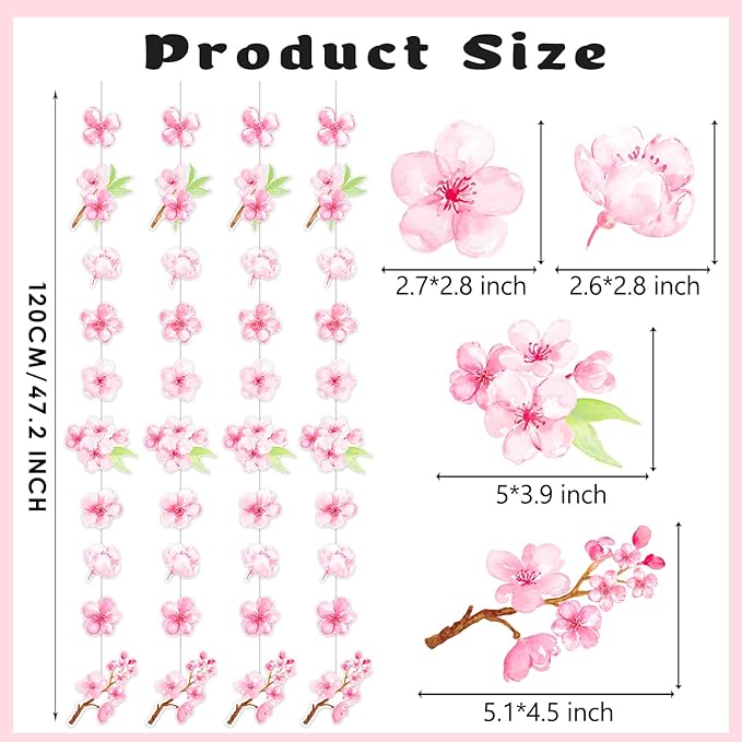 Cherry Blossom Party Supplies Cherry Blossom Garlands Floral Hanging Decorations 6 Pack Sakura Paper Garland Banners for Japanese Flower Spring Theme Birthday Baby Shower Decor