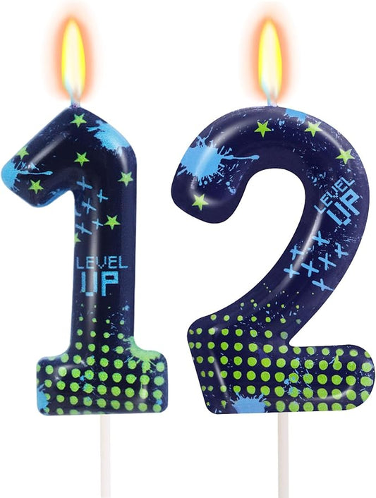 STG Birthday Candles for Boys - Number 12 Candle for Video Game Birthday Cake Topper, Fort Battle Level Up Game Themed Birthday Party Supplies
