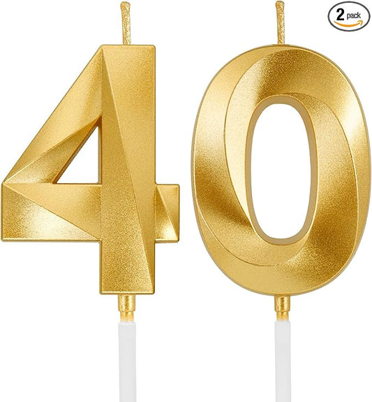 Birthday Candles, 1.96 Inch Number 40 Happy Birthday Candles, Number Candles Decoration for Birthday Party and Anniversary Celebration(Champagne Gold)