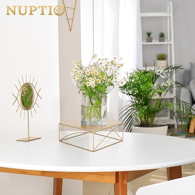 NUPTIO Cupcake Stand Dessert Display: 12 Inch Cake Holder Metal Food Pedestal Stands Gold Food Risers for Wedding Party Christmas Birthday Event Graduation Table Decor Square Buffet Fruit Plant Stand