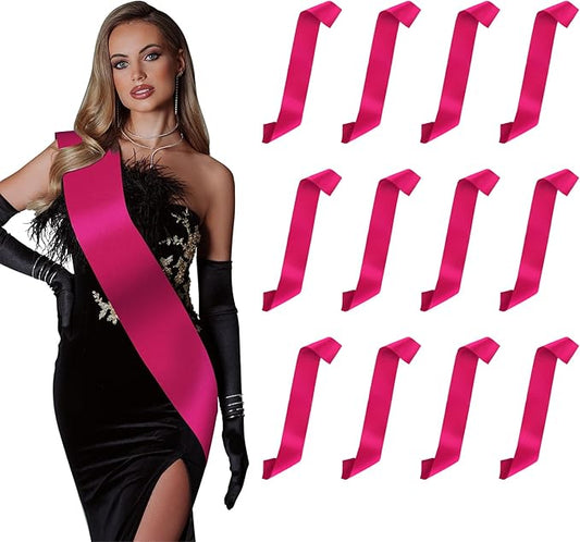 12pcs Satin Sashes - Hot Pink Sash for Birthday Girl, Bride To Be, President, Bachelorette, Homecoming, Pageants, Miss, Senior, Party Favors