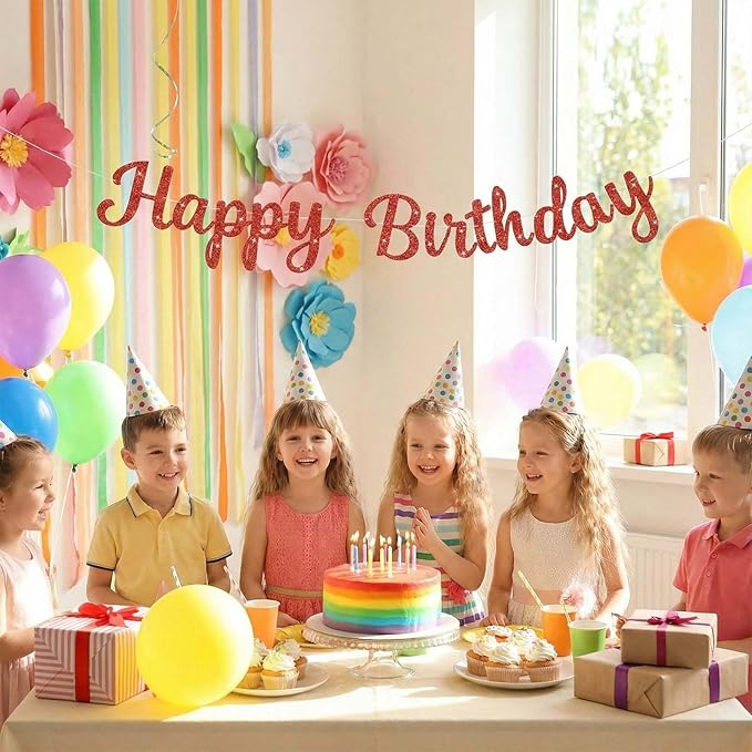 Glitter Happy Birthday Banner, DIY Birthday Party Banner Sign Decor for Women Girls Kids, Teens Adults 10 Feet, Reusable Celebration Party Supplies Garland Backdrop Decorations Signs (Red)