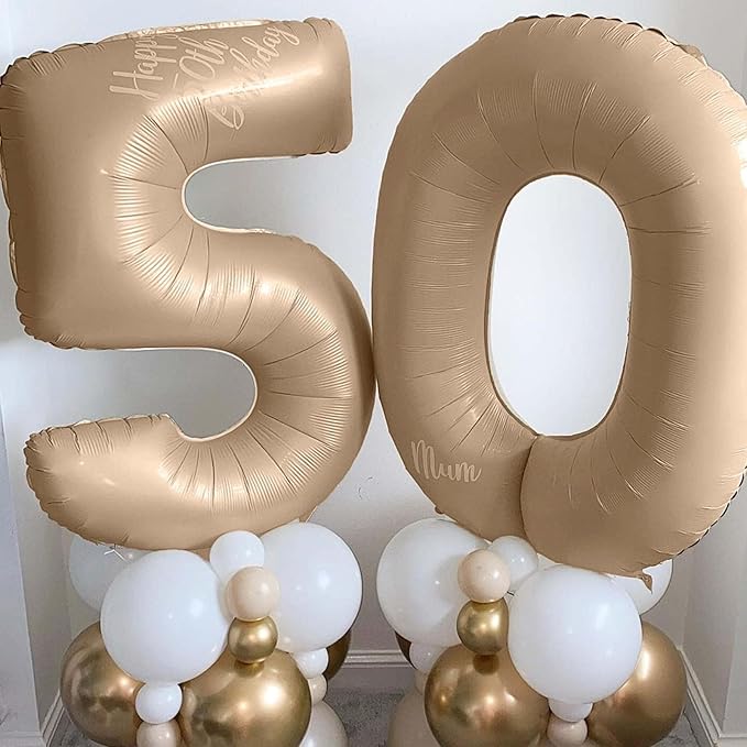 40 Inch Apricot Foil Balloon Number 7, Giant Self Inflating Nude Number Balloons 0-9 Digital Helium Balloons Set for Girls Boys 7th Birthday Anniversary Baby Shower Party Decorations Supplies