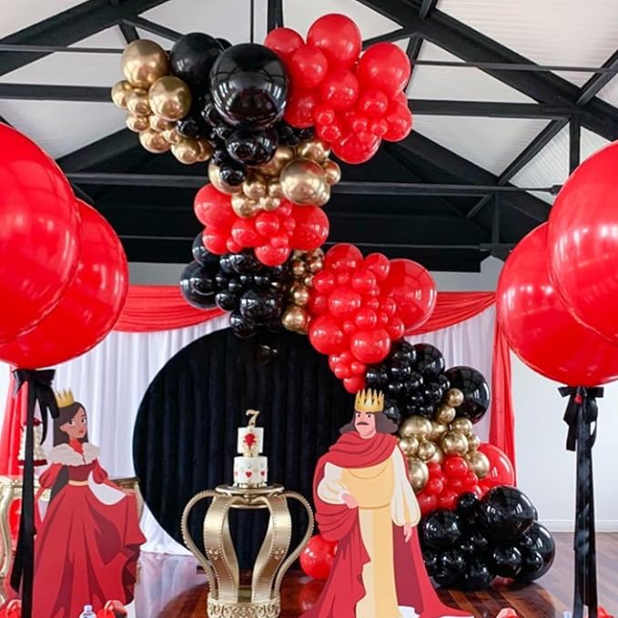 Red Black and Gold Balloons Garland Arch Kit, Black Gold Red Balloons for Casino Theme Party Decorations, New Year, Birthday Party Decoration
