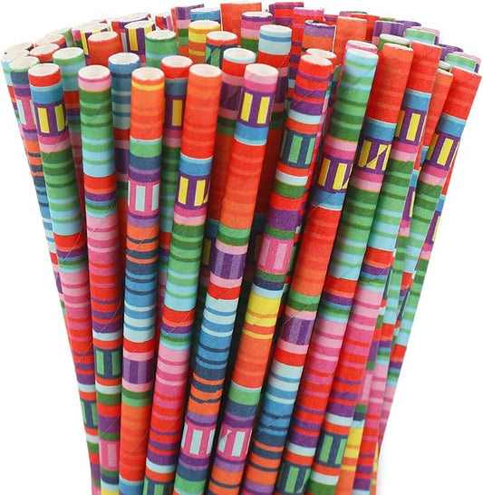 JarThenaAMCS 200Pcs Mexican Fiesta Paper Straws Colorful Mexican Party Drinking Straws Cinco De Mayo Disposable Straw for Mexico Themed Party Supplies