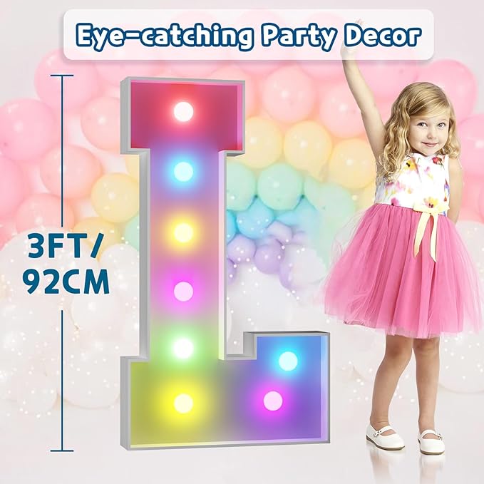 imprsv 3FT Colorful Marquee Letters L, 18 Colors Large Light up Letters Alphabet Sign with Remote, Big Marry Me Sign, Birthday Party Decorations Anniversary Wedding Decoration