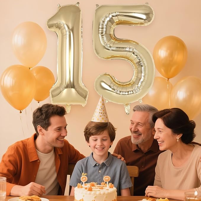 Champagne Gold Large Number 15 Balloon, 40 Inch Light Gold Foil Helium Number Balloons, Giant Mylar Number 15 Balloons for 15 Years Old Birthday Party Anniversary Decorations (Champagne Gold 15)