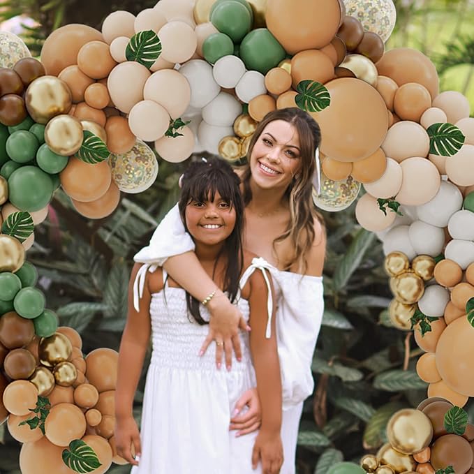 142PCS Sage Green Brown Balloon Garland Kit Jungle Safari Wild Woodland Balloon Arch Olive Green Gold Coffee Cocoa Balloons for Wedding Birthday Shower Party Decorations