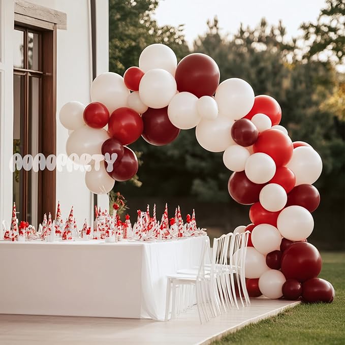 Red and White Balloons Garland Arch Kit Different Sizes Pack 150Pc 18Inch 10Inch 5Inch Latex Ruby Red White Balloon for Birthday Wedding Valentines Day Mothers Day Anniversary Decorations