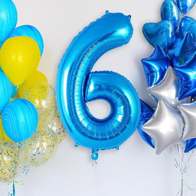 Blue Number 6 Balloon 40 Inch, Big Large Foil Helium Number Balloons, Jumbo Giant Mylar Number 6 Balloons for 6 Year Old Birthday Party Decorations Supplies Anniversary Celebration