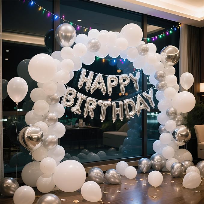White Balloons Latex Birthday Decorations 100 Pack 12 inch Round Ballons for White Themed Engagement Bachelorette Bridal Shower Wedding Graduation Party 4th of July Decorations Independence Day