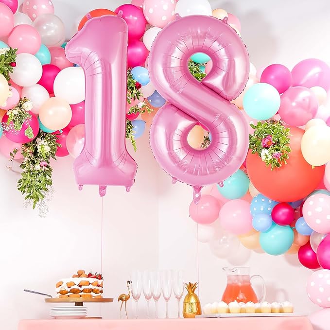 Pink Number 18 Balloon, 40 Inch Big Large Foil Helium Number Balloons, Giant Mylar Number 18 Balloons for 18 Years Old Birthday Party Decorations Supplies Anniversary