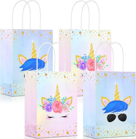 Gersoniel 16 Pcs Unicorn Party Favor Bags with Handles Unicorn Gift Goodie Treat Bags for Birthday Party Favors Supplies(10.4 x 8.2 x 4.3 Inch,For Girls and Boys)