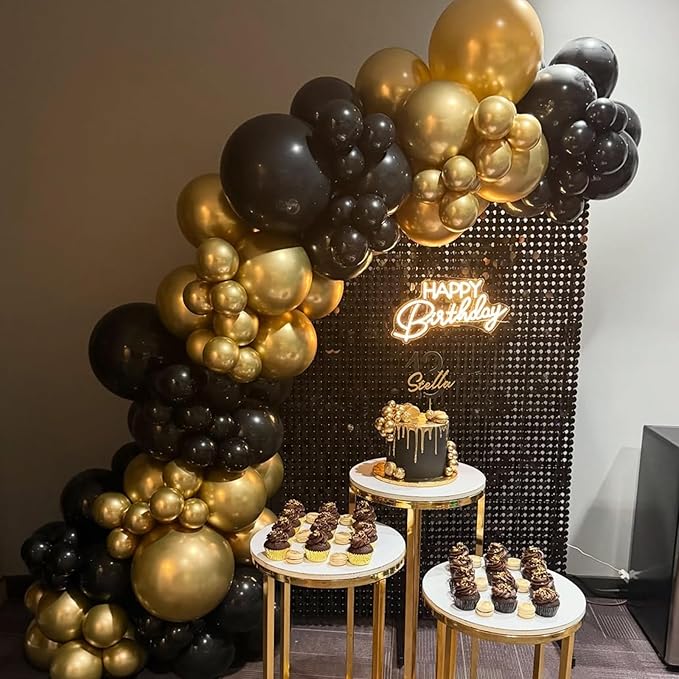 Black and Gold Balloons Garland Arch Kit, Black Gold Balloons for Class 2026 Graduation Class Decorations, Birthday, Retirement, Anniversary, New Year Party Decorations