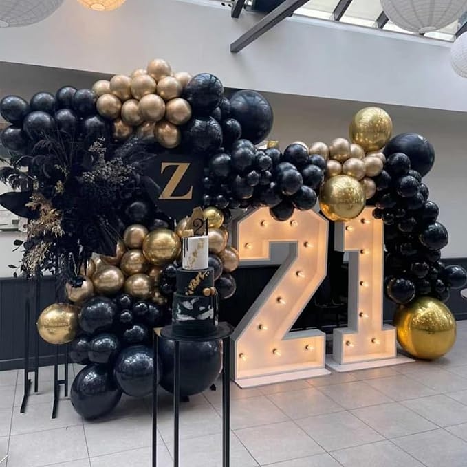 Black and Gold Balloons Garland Arch Kit, 134pcs Black and Metallic Gold Balloons with Different Size for 2026 Graduation Decorations, New Year, Birthday, Anniversary Party Decorations