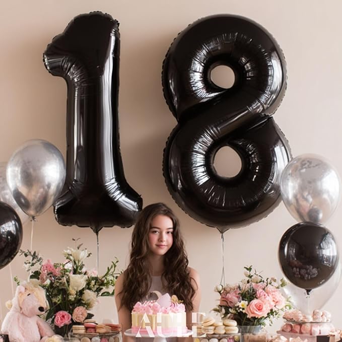 AULE 40 Inch Big Black 8 Balloon Number Large Foil Helium Number Balloons 0-9 Jumbo Giant Happy 8th Birthday Party Decorations for Boy or Girl Huge Mylar Anniversary Party Supplies