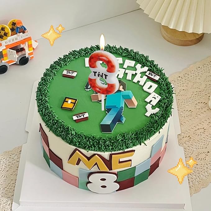 TNT Themed Birthday Candles for Boys Girls, Craft Pixels Cake Topper,Number 4 TNT Cake Toppers，Pixel Birthday Cake Candle,Kids Themed Birthday Party Supplies(Number 4)