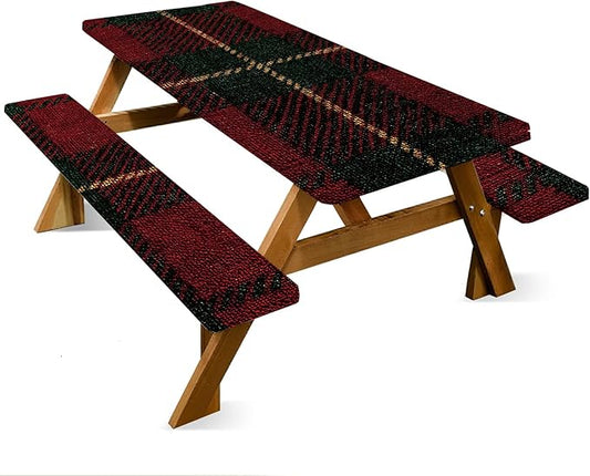 ANNA QUEEN 6FT Red Christmas Picnic Table Cover with Bench Covers Picnic Table Cover Set 3PCS 72"x30", Waterproof Outdoor Bench and Tablecloth Furniture Protection for Camping Beach BBQ